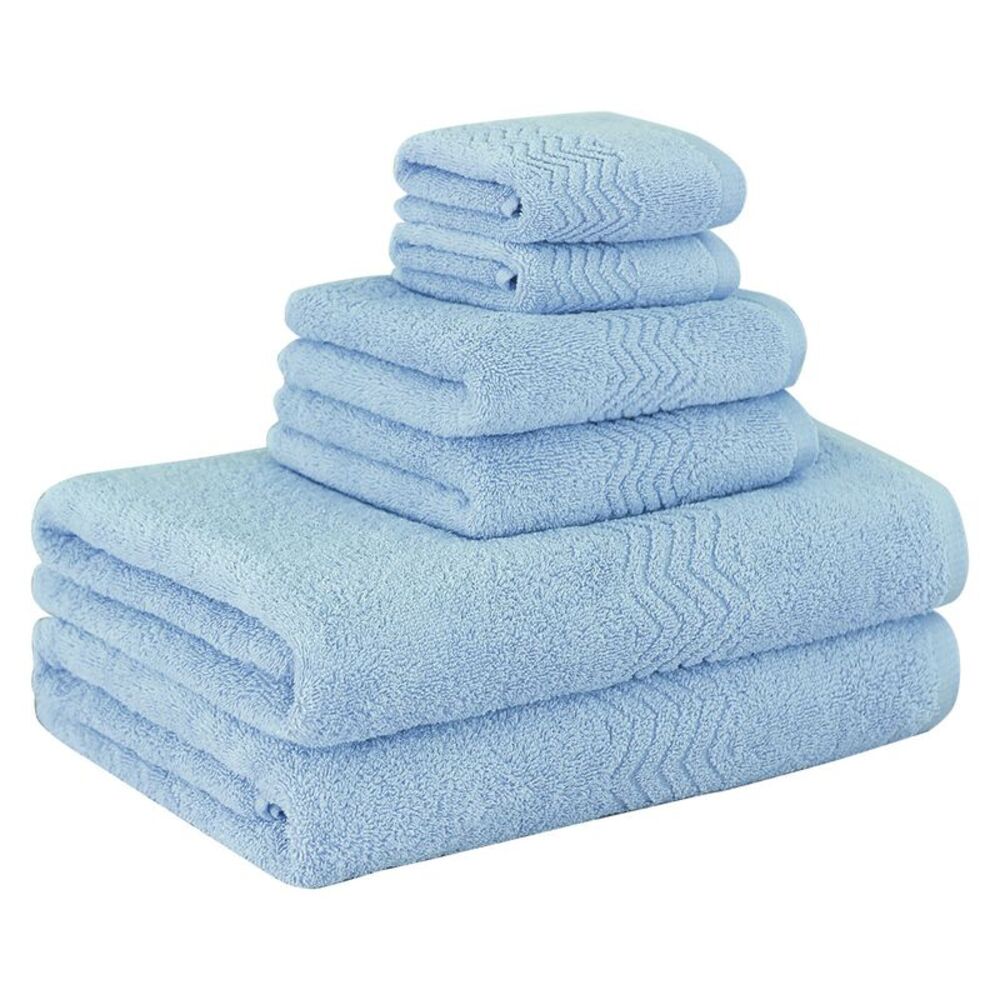 6pcs 100% Cotton Bath Towel Set Super Soft Absorbent Towels for Home Light Blue